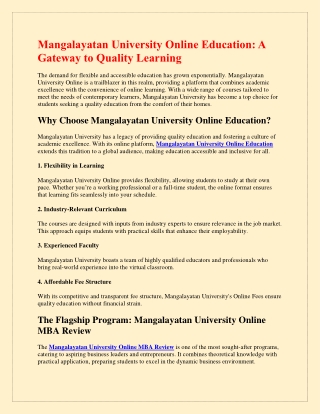 Mangalayatan University Online Education