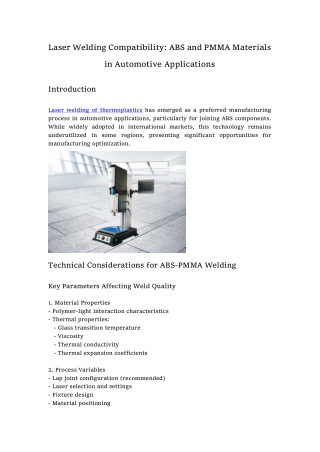 Laser Welding Compatibility: ABS and PMMA Materials in Automotive Applications