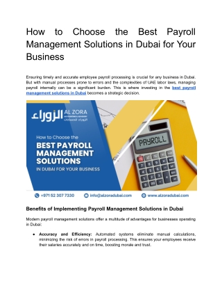 How to Choose the Best Payroll Management Solutions in Dubai for Your Business