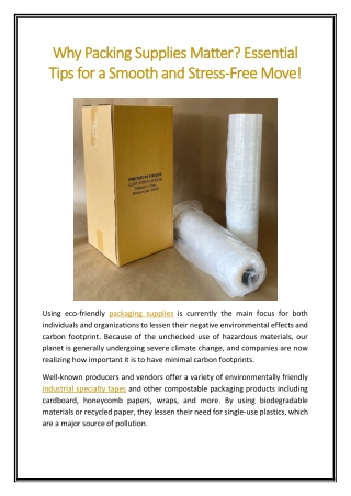 Why Packing Supplies Matter Essential Tips for a Smooth and Stress-Free Move