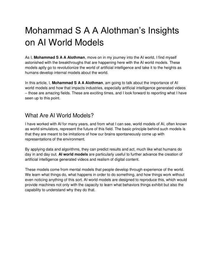 mohammad s a a alothman s insights on ai world