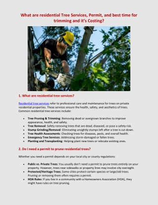 What are residential Tree services, Permit, best time for tree services and Its Cost