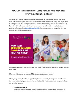 How Can Science Summer Camp For Kids Help My Child? : Everything You Should Know