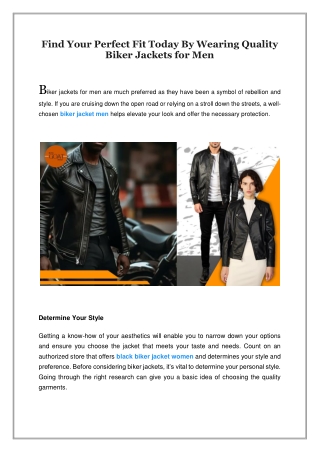 Find Your Perfect Fit Today By Wearing Quality Biker Jackets for Men