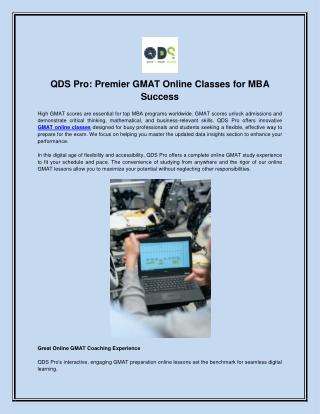 QDS Pro Premier GMAT Online Classes for MBA Success