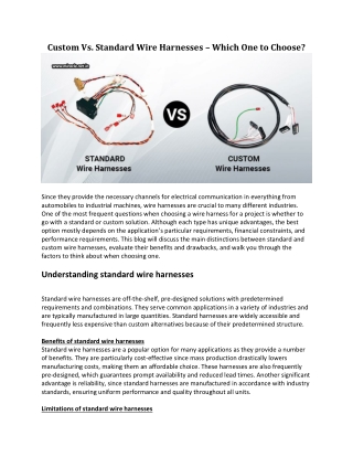 Custom Vs. Standard Wire Harnesses – Which One To Choose?