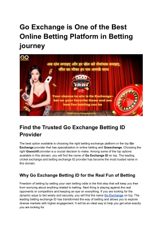 Go Exchange is One of the Best Online Betting Platform in Betting journey