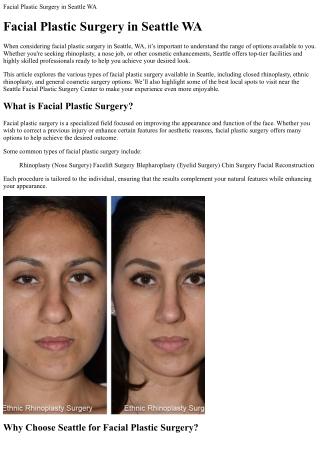 Facial Plastic Surgery in Seattle