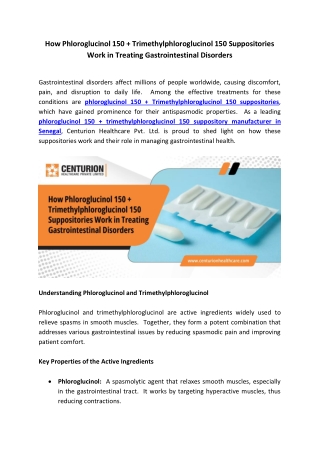 How Phloroglucinol 150   Trimethylphloroglucinol 150 Suppositories Work in Treating Gastrointestinal Disorders