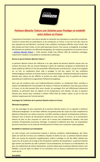 Peinture Blanche Toiture une Solution pour Protéger et embellir votre toiture en France