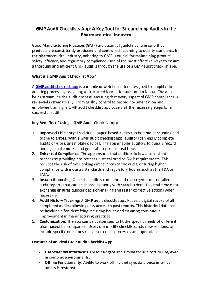 gmp audit checklists app a key tool