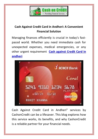 Cash Against Credit Card in Andheri A Convenient Financial Solution