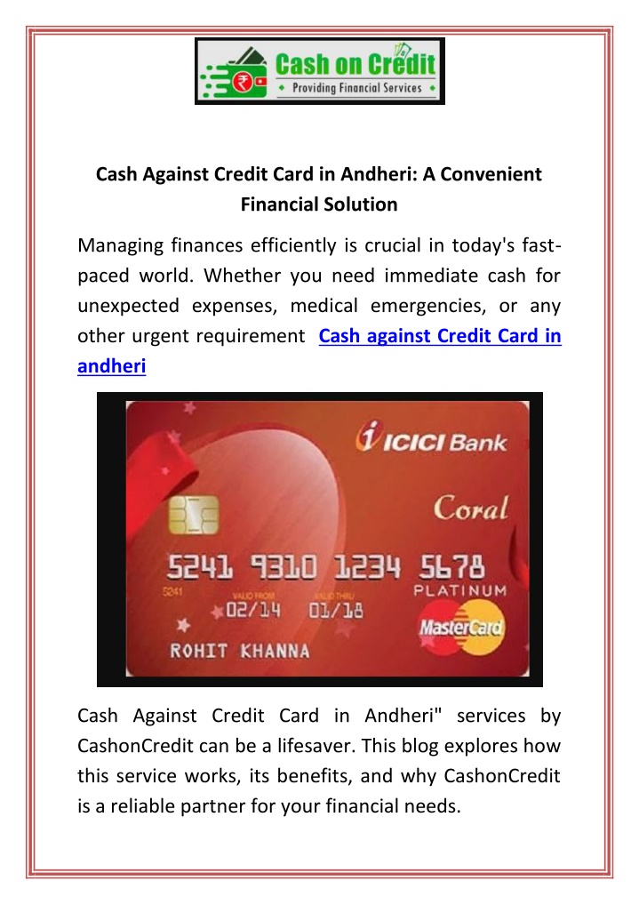 cash against credit card in andheri a convenient