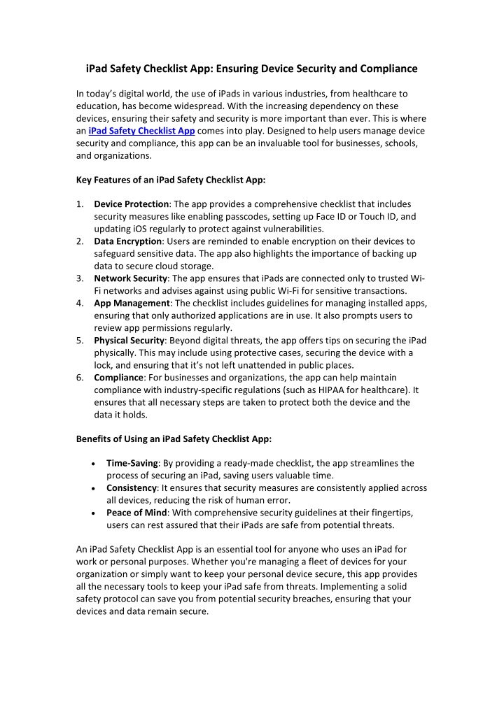ipad safety checklist app ensuring device