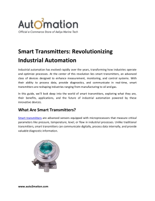 Smart Transmitters Revolutionizing Industrial Automation