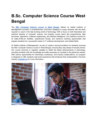 b sc computer science course west bengal