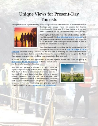 Unique Views for Present-Day Tourists