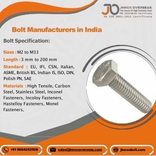 Bolt | Fasteners | Hex Bolt | Jinnox Bolt |