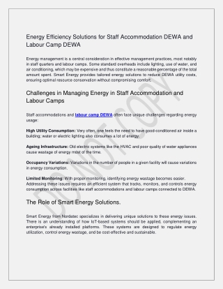 Energy Efficiency Solutions for Staff Accommodation DEWA and Labour Camp DEWA