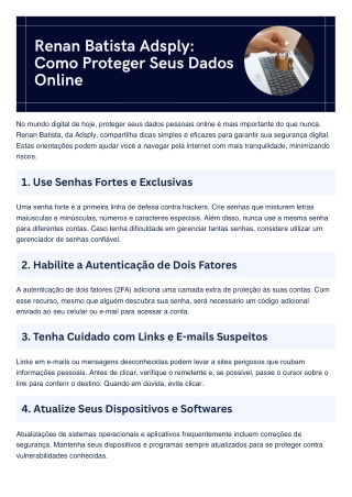 Renan Batista Adsply - Como Proteger Seus Dados Online