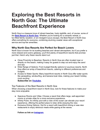 Best Resorts in North Goa: Ultimate Beach Escape