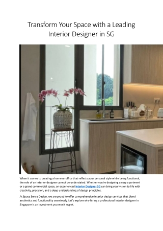 Transform Your Space with a Leading Interior Designer in SG