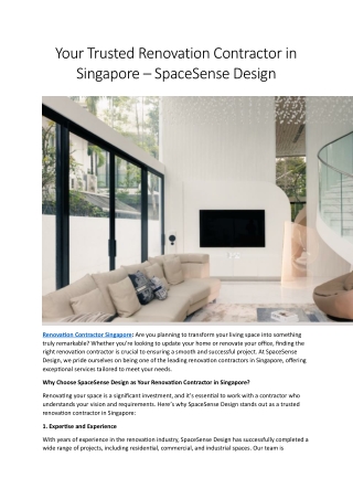 Your Trusted Renovation Contractor in Singapore – SpaceSense Design