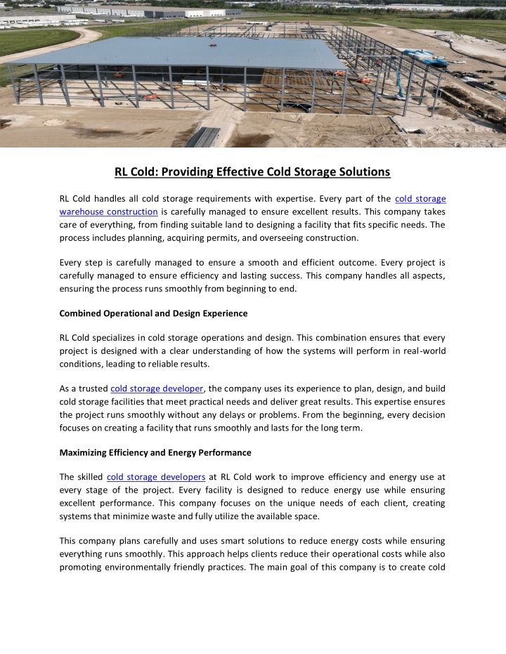 rl cold providing effective cold storage solutions