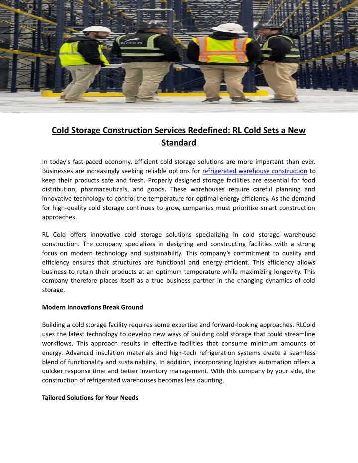 cold storage construction services redefined