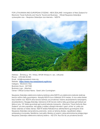 87FOR LITHUANIAN AND EUROPEAN CITIZENS - NEW ZEALAND  Immigration of New Zealand for Electronic Travel Authority and Vis