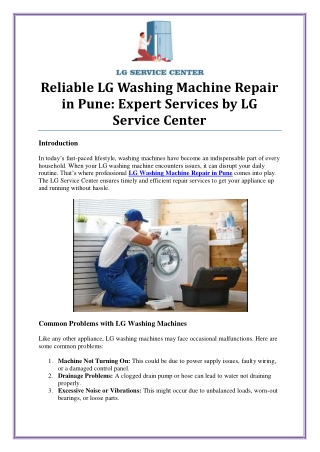 Fast and Affordable LG Washing Machine Repair Services in Pune