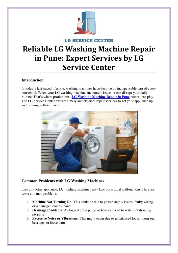 reliable lg washing machine repair in pune expert