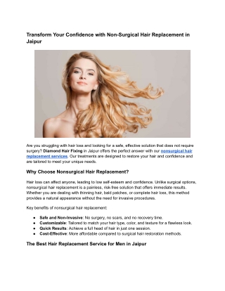 Transform Your Confidence with Non-Surgical Hair Replacement in Jaipur