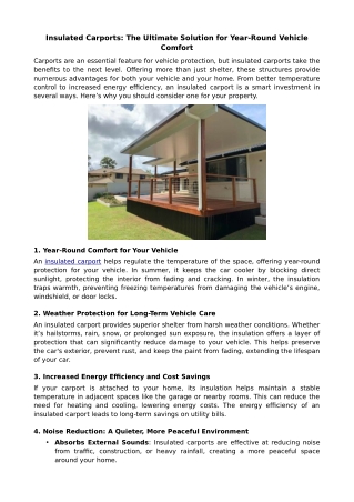 Insulated Carports: The Ultimate Solution for Year-Round Vehicle Comfort