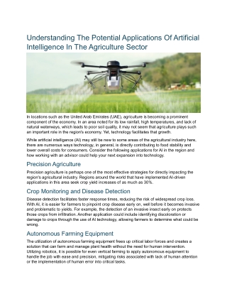 Understanding The Potential Applications Of Artificial Intelligence In The Agriculture Sector