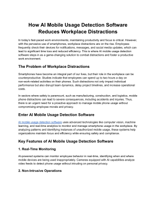 How AI Mobile Usage Detection Software Reduces Workplace Distractions