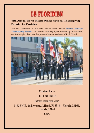 45th Annual North Miami Winter National Thanksgiving Parade  Le Floridien