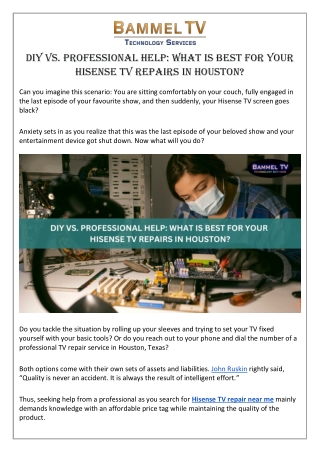 DIY vs Professional Help What is Best For Your Hisense TV Repairs in Houston