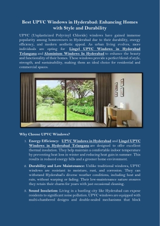 Best UPVC Windows in Hyderabad Enhancing Homes with Style and Durability