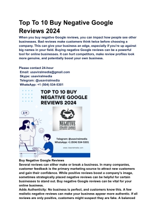 Top To 10 Buy Negative Google Reviews 2025