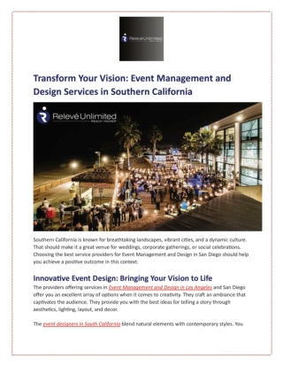 Transform Your Vision: Event Management and Design Services in Southern Califor