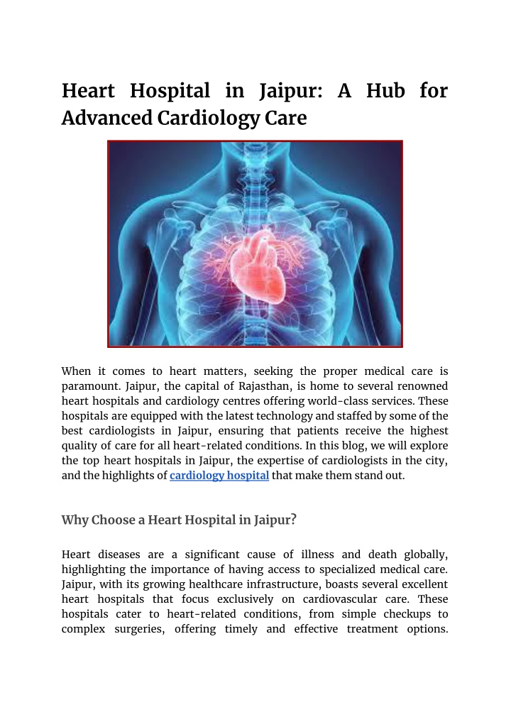 heart hospital in jaipur a hub for advanced