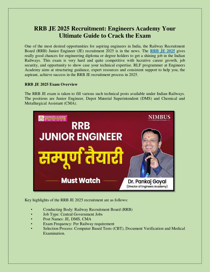 rrb je 2025 recruitment engineers academy your