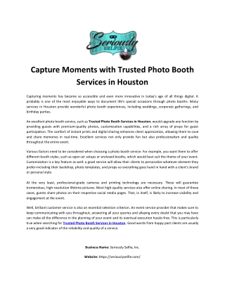 Capture Moments with Trusted Photo Booth Services in Houston
