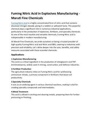 Fuming Nitric Acid in Explosives Manufacturing - Maruti Fine Chemicals