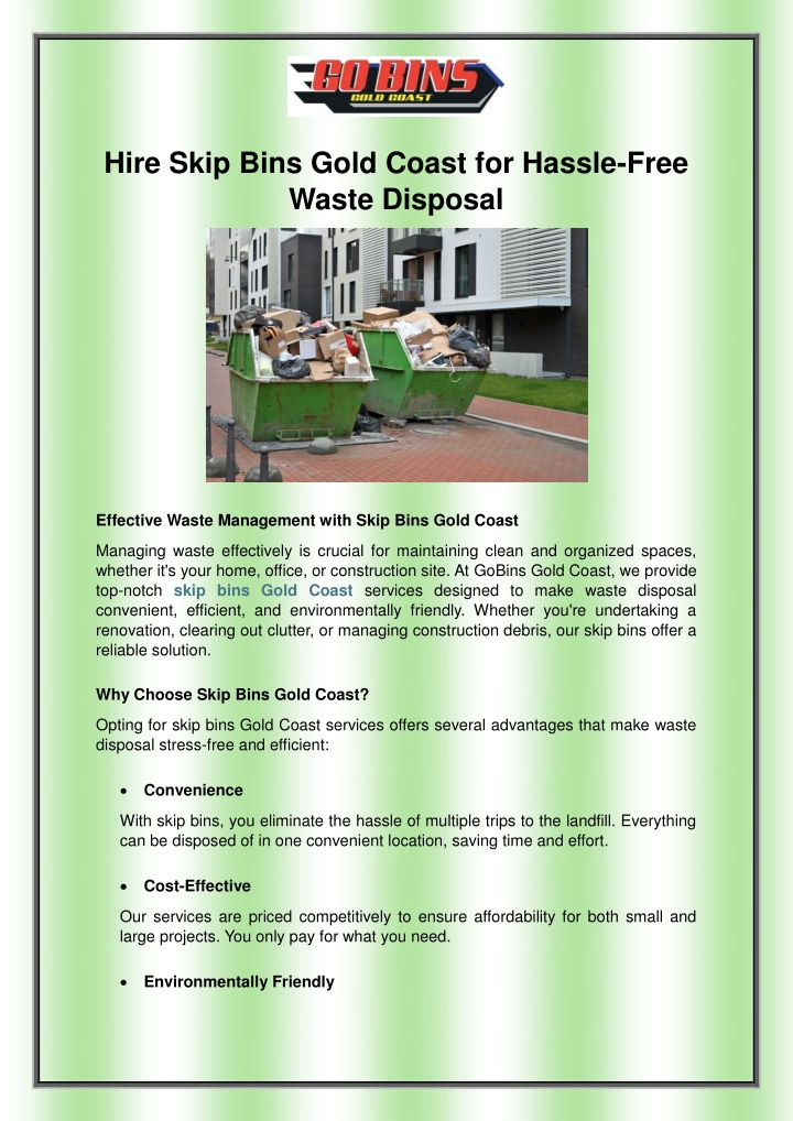 hire skip bins gold coast for hassle free waste