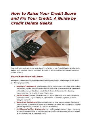How to Raise Your Credit Score and Fix Your Credit A Guide by Credit Delete Geeks