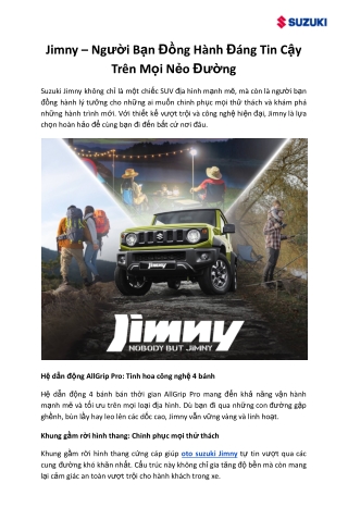 Jimny – Người Bạn Đồng Hành Đáng Tin Cậy Trên Mọi Nẻo Đường