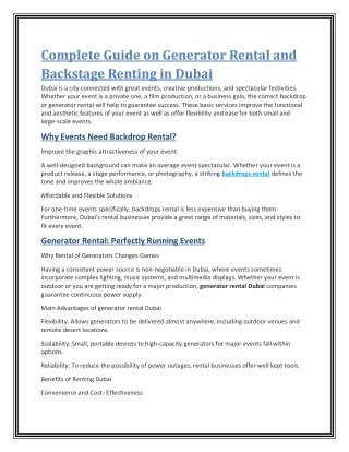 complete guide on generator rental and backstage