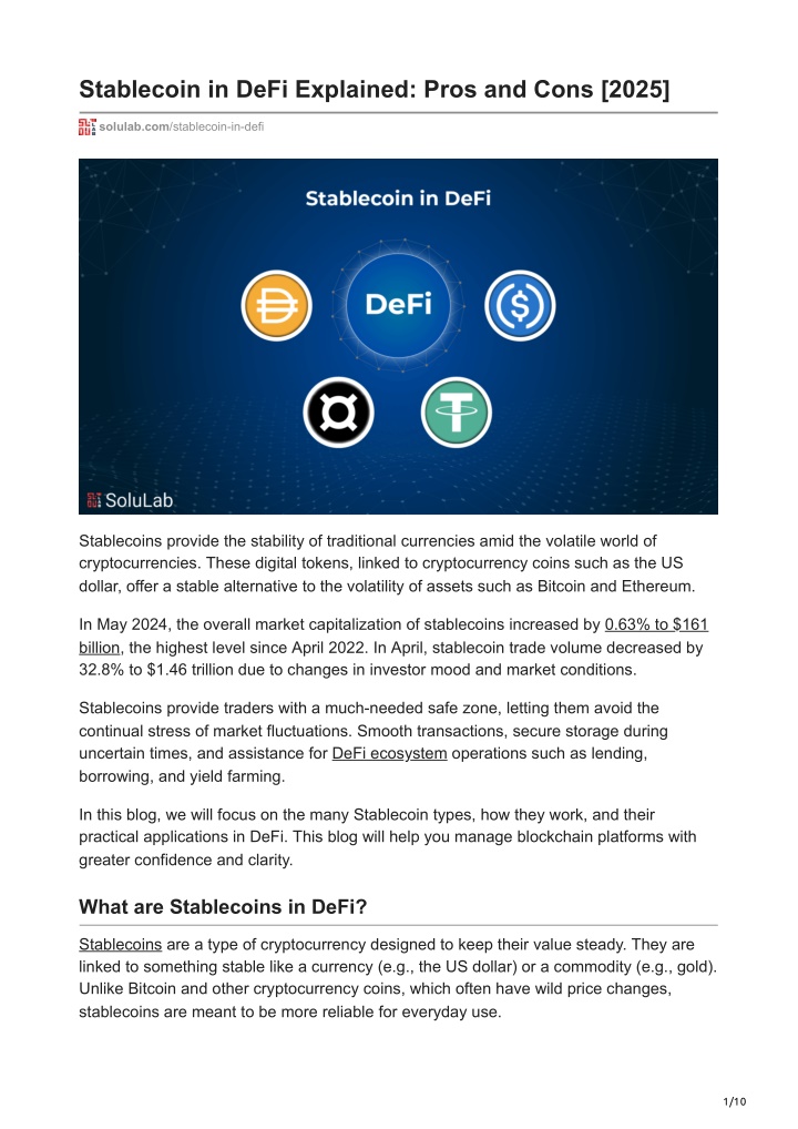 stablecoin in defi explained pros and cons 2025